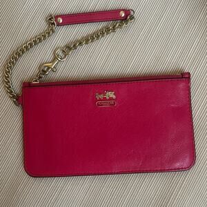 Coach Madison Slim Pink Leather Chain Wristlet Horse Carriage | Gold Zip Top